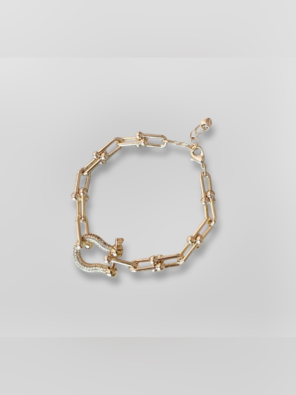 18k Gold-Plated waterproof Horse shoe CZ Carabiner U-Link chunky Bracelet - NWT